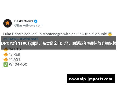 DPOY2年1100万加盟，东契奇亲自出马，激活双年特例+放弃梅尔顿